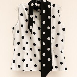 Yves St. Clair Vintage Polka Dot Sleeveless Blouse | Neck Tie | Size 18